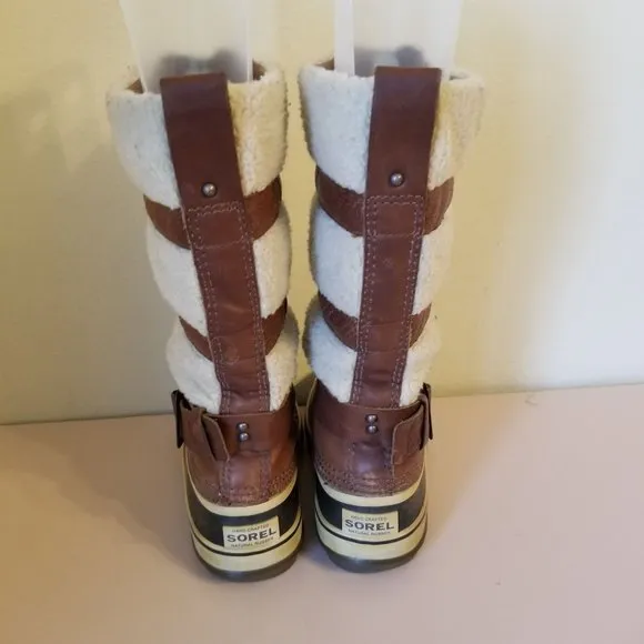 Sorel 7 Brown Tall Boots Helen of Tundra Leather Waterproof Zip Up