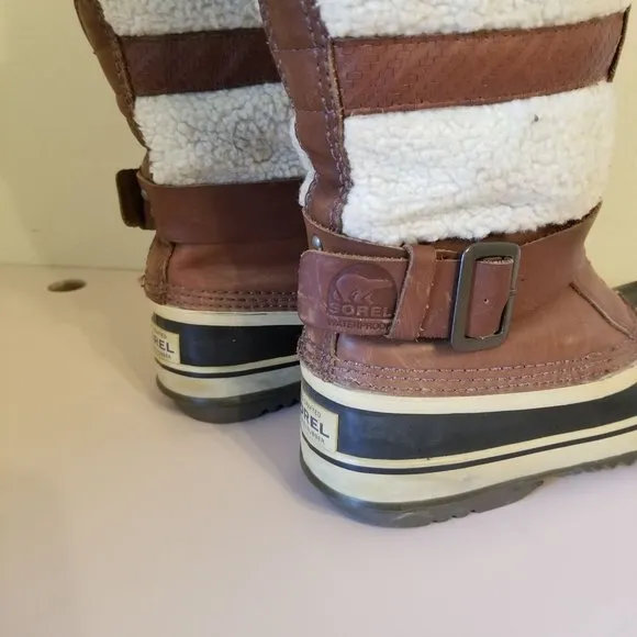 Sorel 7 Brown Tall Boots Helen of Tundra Leather Waterproof Zip Up
