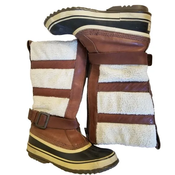 Sorel 7 Brown Tall Boots Helen of Tundra Leather Waterproof Zip Up