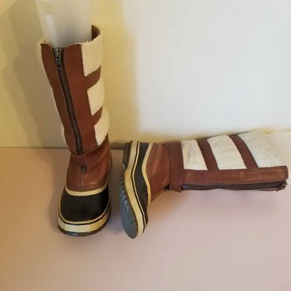 Sorel 7 Brown Tall Boots Helen of Tundra Leather Waterproof Zip Up