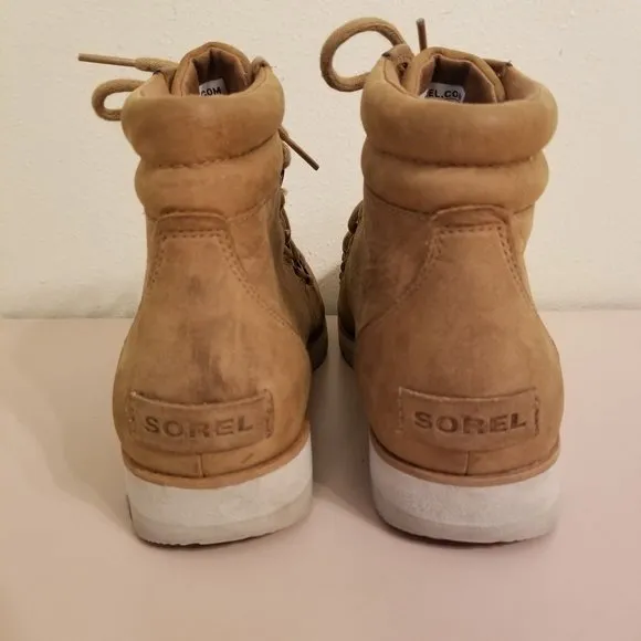 Sorel 8 Brown Leather Ankle Booties Lace Up Boots HARLOW Elk