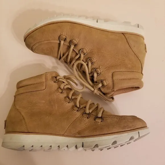 Sorel 8 Brown Leather Ankle Booties Lace Up Boots HARLOW Elk