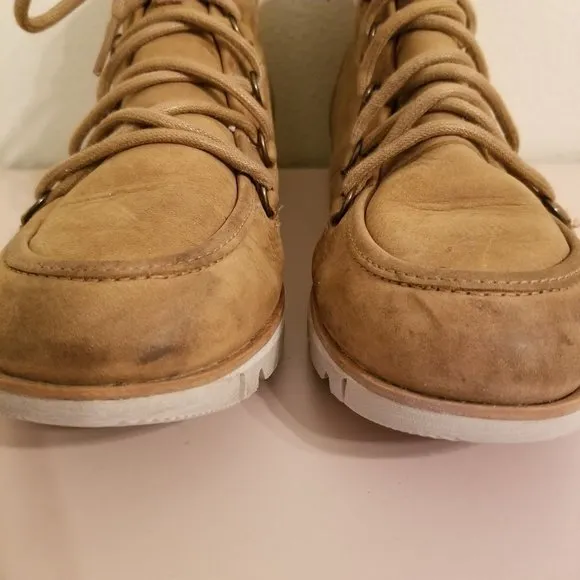 Sorel 8 Brown Leather Ankle Booties Lace Up Boots HARLOW Elk