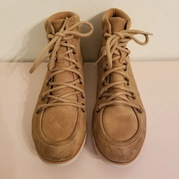 Sorel 8 Brown Leather Ankle Booties Lace Up Boots HARLOW Elk