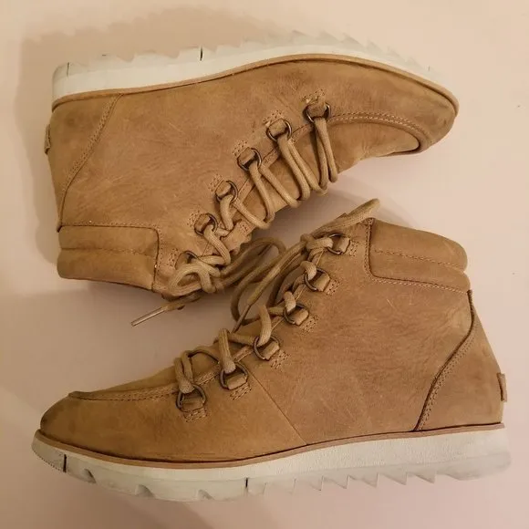 Sorel 8 Brown Leather Ankle Booties Lace Up Boots HARLOW Elk