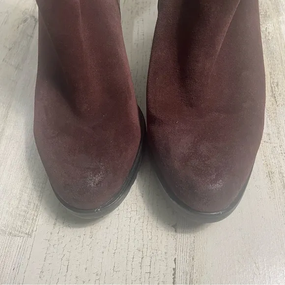 Sorel After Hours Mid Calf Waterproof Suede Burgundy Redwood Wedge Boots Sz 7.5