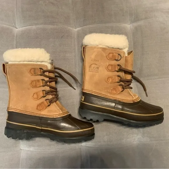 Sorel Alpine Snow Winter Boots Suede Leather Camel Brown Size 7