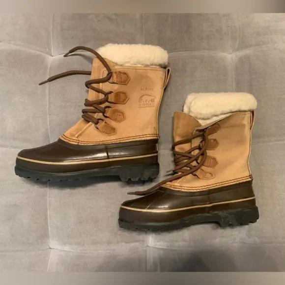 Sorel Alpine Snow Winter Boots Suede Leather Camel Brown Size 7