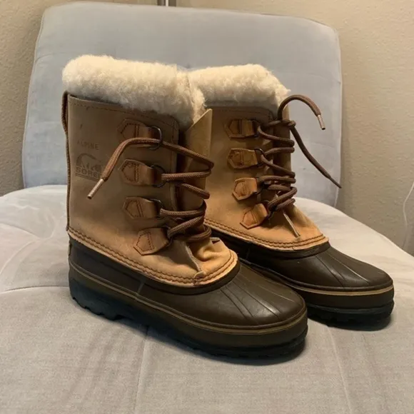 Sorel Alpine Snow Winter Boots Suede Leather Camel Brown Size 7