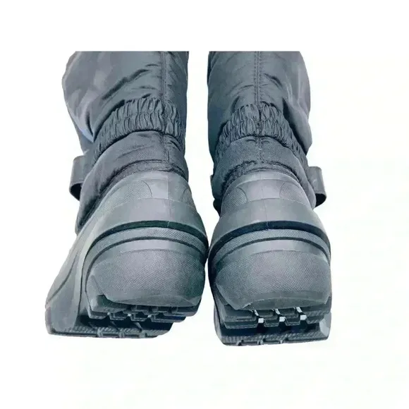 SOREL BIG KIDS WATERPROOF SNOW BOOTS BLACK/BLUE SIZE4 PREOWNED GREAT CONDITION
