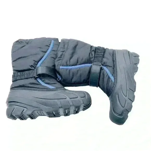 SOREL BIG KIDS WATERPROOF SNOW BOOTS BLACK/BLUE SIZE4 PREOWNED GREAT CONDITION