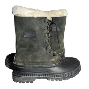 SOREL Black Green Winter Boots CARIBOU Rubber Nubuck Waterproof Mens Size 7