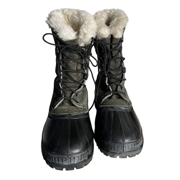 SOREL Black Green Winter Boots CARIBOU Rubber Nubuck Waterproof Mens Size 7