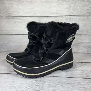 Sorel Black Winter Mid Calf Trivoli II Suede Leather Snow Boots Size 10.5