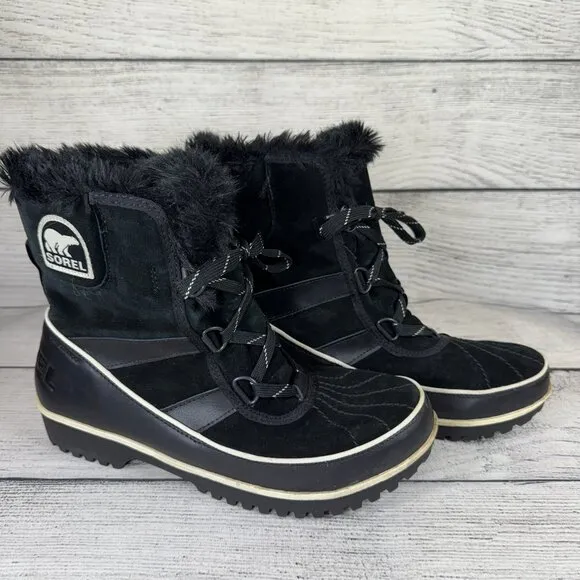 Sorel Black Winter Mid Calf Trivoli II Suede Leather Snow Boots Size 10.5