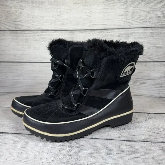 Sorel Black Winter Mid Calf Trivoli II Suede Leather Snow Boots Size 10.5