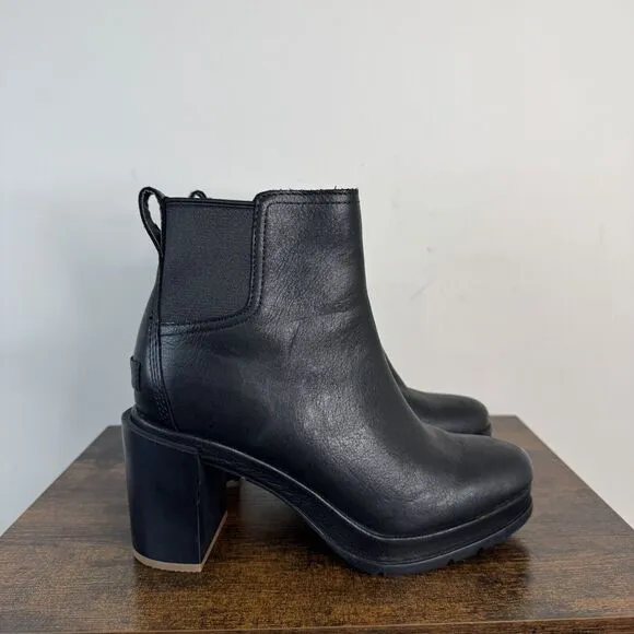 SOREL Blake Waterproof Chelsea Boots Size 6.5 Black Block Heel EUC