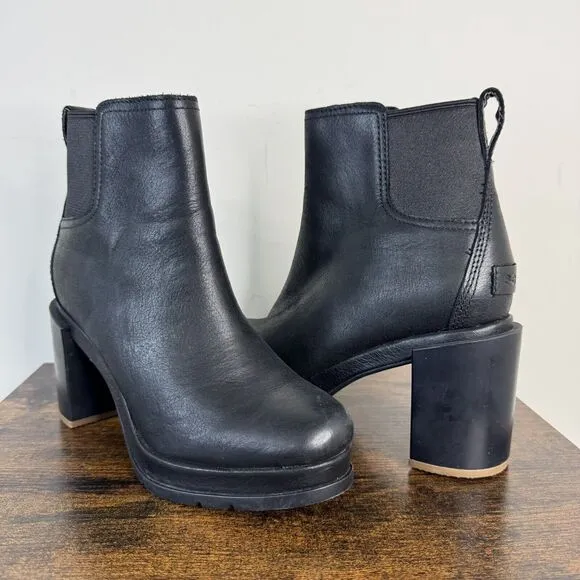 SOREL Blake Waterproof Chelsea Boots Size 6.5 Black Block Heel EUC