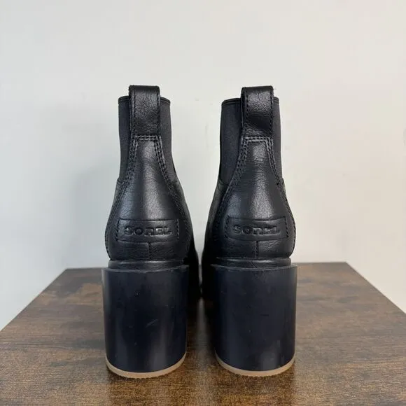 SOREL Blake Waterproof Chelsea Boots Size 6.5 Black Block Heel EUC