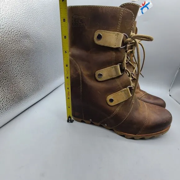 Sorel Boots Womens Sz 10 Joan of Arctic Wedge Waterproof Lace Up Brown Leather