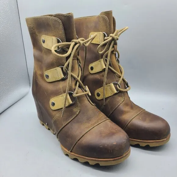 Sorel Boots Womens Sz 10 Joan of Arctic Wedge Waterproof Lace Up Brown Leather