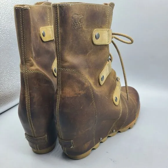 Sorel Boots Womens Sz 10 Joan of Arctic Wedge Waterproof Lace Up Brown Leather
