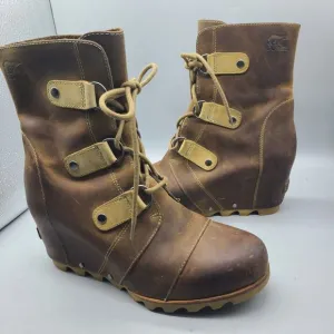 Sorel Boots Womens Sz 10 Joan of Arctic Wedge Waterproof Lace Up Brown Leather