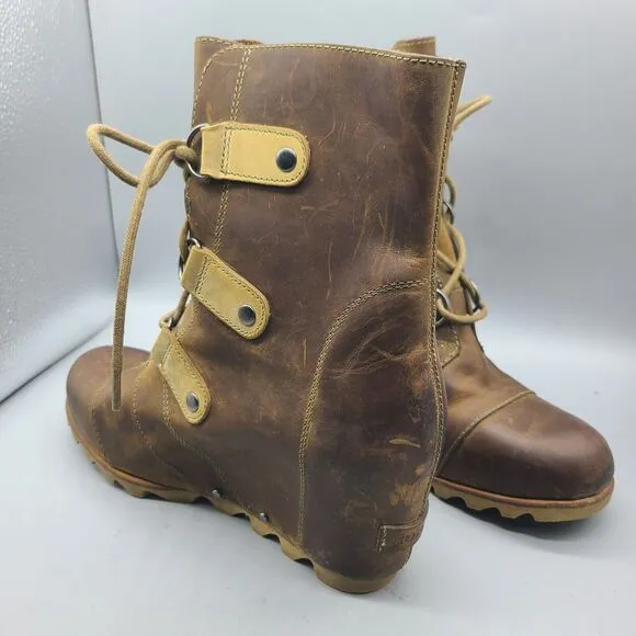 Sorel Boots Womens Sz 10 Joan of Arctic Wedge Waterproof Lace Up Brown Leather