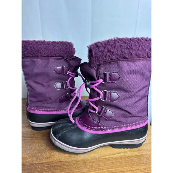 Sorel Boots Yoot Pac Big Kid 4 Girls Waterproof Purple Black Elastic Drawstring