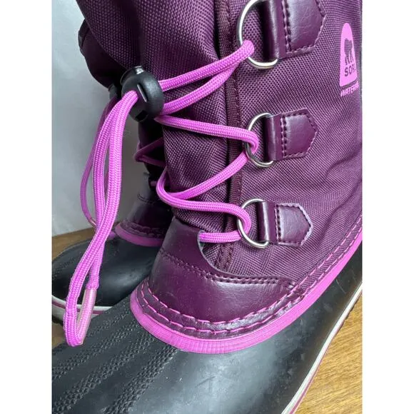 Sorel Boots Yoot Pac Big Kid 4 Girls Waterproof Purple Black Elastic Drawstring