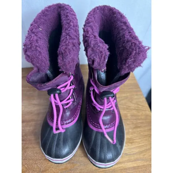 Sorel Boots Yoot Pac Big Kid 4 Girls Waterproof Purple Black Elastic Drawstring