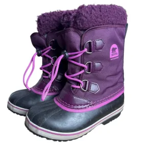 Sorel Boots Yoot Pac Big Kid 4 Girls Waterproof Purple Black Elastic Drawstring