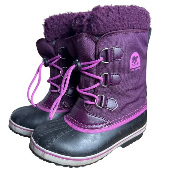 Sorel Boots Yoot Pac Big Kid 4 Girls Waterproof Purple Black Elastic Drawstring