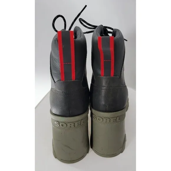 SOREL Brex Lace Up Block Heel Waterproof Rain Snow Boot Olive Green