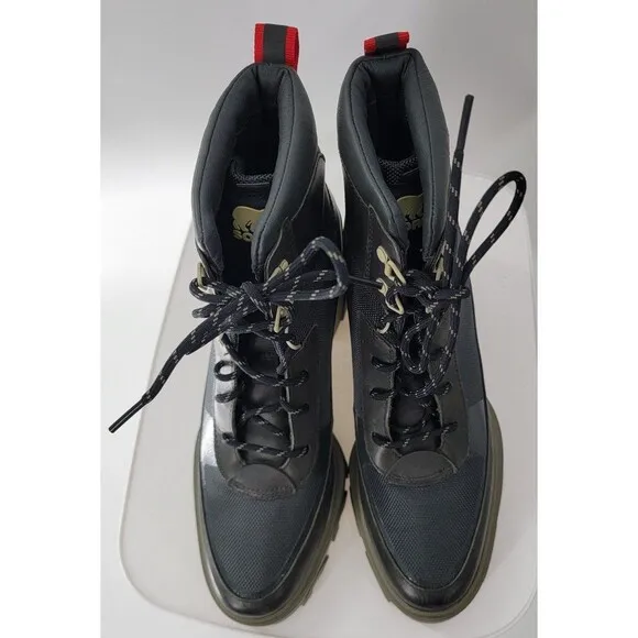 SOREL Brex Lace Up Block Heel Waterproof Rain Snow Boot Olive Green