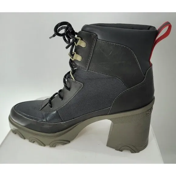 SOREL Brex Lace Up Block Heel Waterproof Rain Snow Boot Olive Green