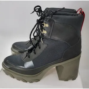 SOREL Brex Lace Up Block Heel Waterproof Rain Snow Boot Olive Green