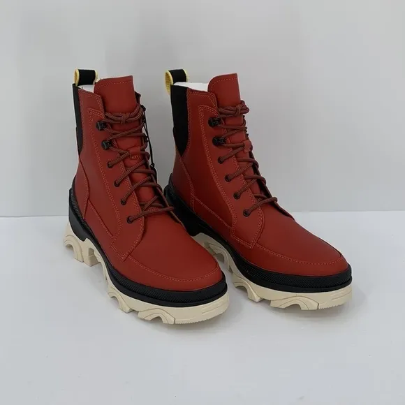 Sorel Brex lace-up boots warp red leather waterproof chunky platform new 9.5
