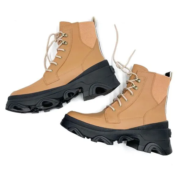 Sorel Brex Lug Boots Tawny Buff Brown Leather Lace Up Waterproof Ankle Sz 9