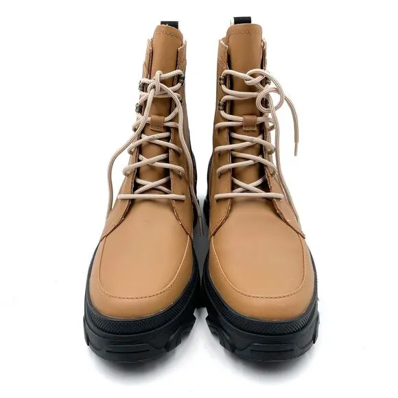 Sorel Brex Lug Boots Tawny Buff Brown Leather Lace Up Waterproof Ankle Sz 9