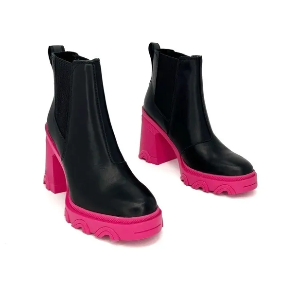 Sorel Brex Waterproof Chelsea Ankle Boots Size 6 Platform Black Pink New NWT