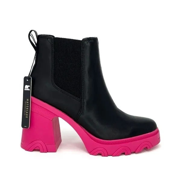 Sorel Brex Waterproof Chelsea Ankle Boots Size 6 Platform Black Pink New NWT