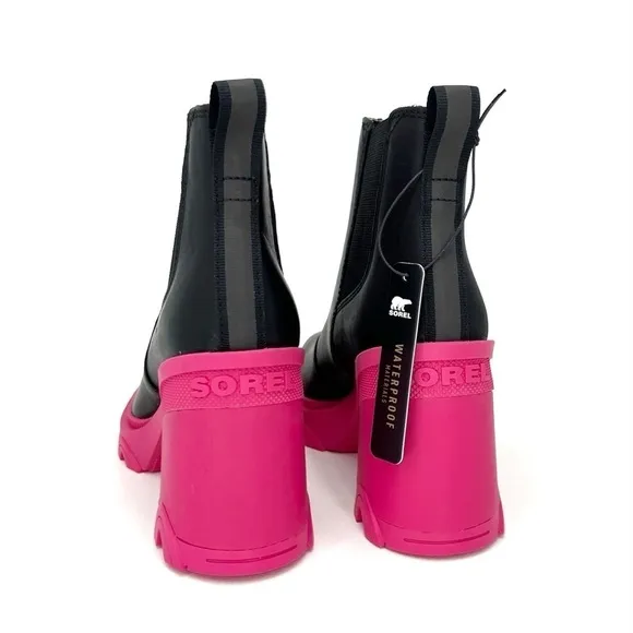 Sorel Brex Waterproof Chelsea Ankle Boots Size 6 Platform Black Pink New NWT