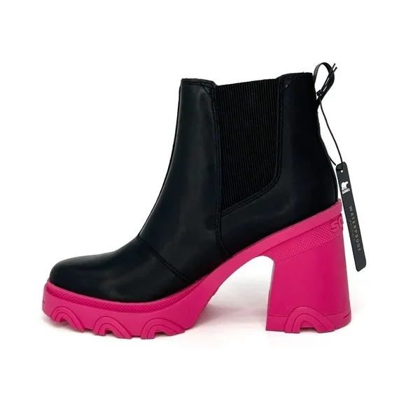 Sorel Brex Waterproof Chelsea Ankle Boots Size 6 Platform Black Pink New NWT