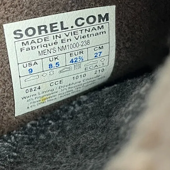 Sorel Caribou Boots Mens Size 9 Waterproof with Liner