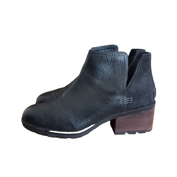SOREL Cate Cut-Out Black Leather and Suede Waterproof Boots size 9