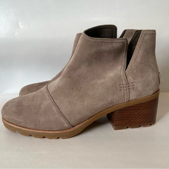Sorel Cate Cut Out Chelsea Suede Leather Heeled Ankle Boots