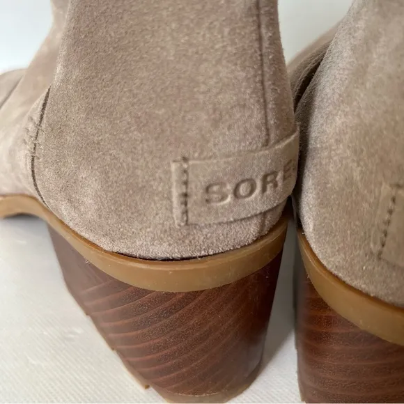 Sorel Cate Cut Out Chelsea Suede Leather Heeled Ankle Boots