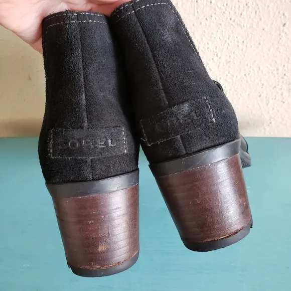 Sorel Cate Cutout Boots Black Leather Suede Waterproof Bootie 8.5