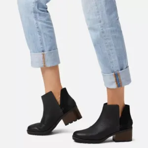 Sorel Cate Cutout Boots Black Leather Suede Waterproof Bootie 8.5